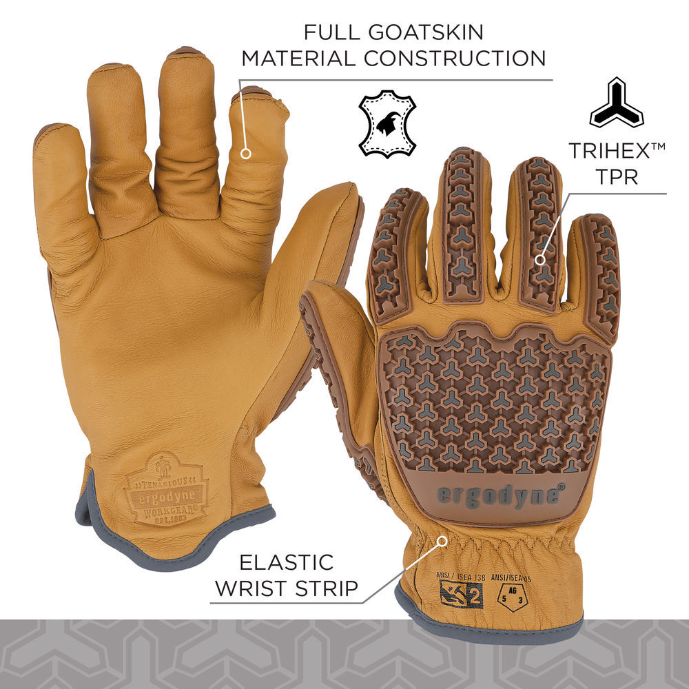 Ergodyne 713 Goatskin Leather Cut-Resistant Impact Gloves Large Brown, large image number 6