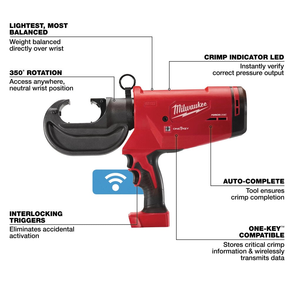 Milwaukee M18 FORCE LOGIC 750 MCM Crimper with #6 - 750 MCM Al Dies (Bare Tool), large image number 6