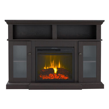 Hearthpro Black Fireplace with Glass Cabinet Doors