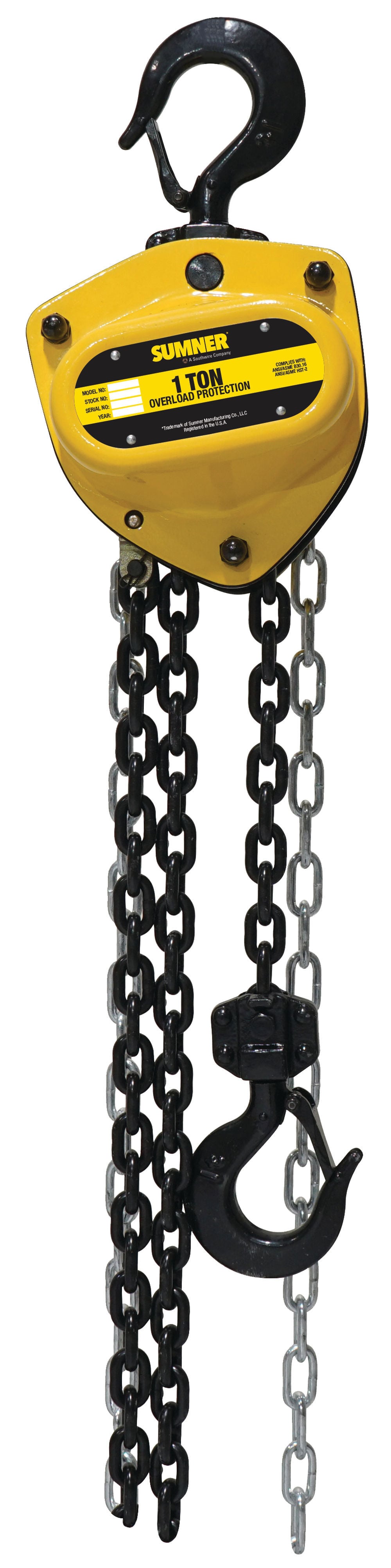 Sumner PCB100C20WO 1 Ton Chain Hoist 20 Ft. with Overload Protection, large image number 1