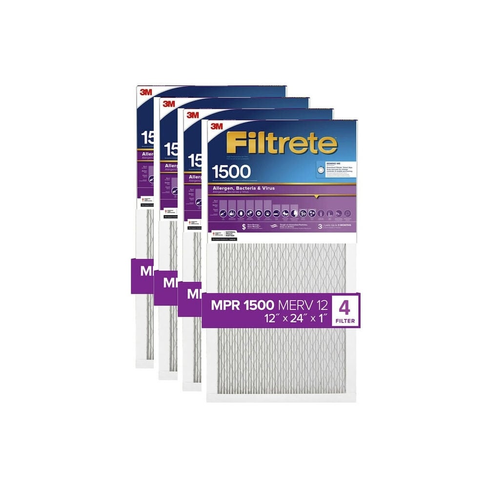 3M 12 Inch x 24 Inch 1500 MPR MERV 12 Allergen Air Filter – 4 Pack – 4196085-4 Pack