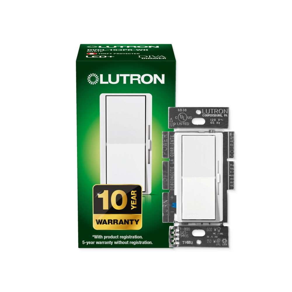 Lutron Diva LED+ 150W 120V 1P Gloss White 3-Way Dimmer Switch W/Night, large image number 2