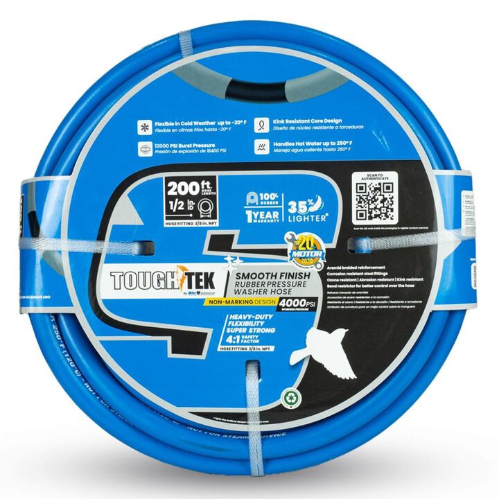 BluBird 1/2 Inch x 200 Ft 4000 PSI Blue Rubber Pressure Washer Hose, large image number 3