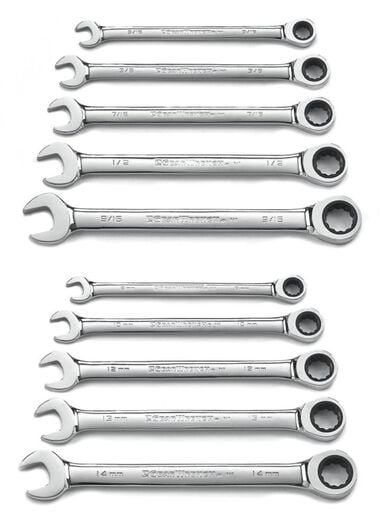 GEARWRENCH 10 Pc 12 Point Ratcheting Combination SAE/Metric Wrench Set