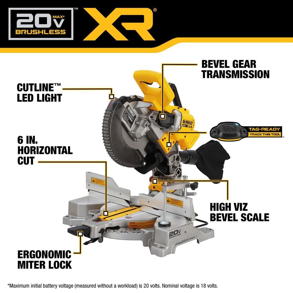 DEWALT 20V MAX XR 10 Inch Double Bevel Fixed Miter Saw (Bare Tool), large image number 2
