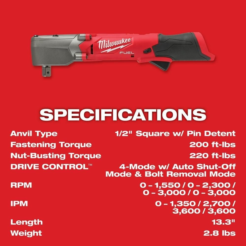 Milwaukee M12 FUEL 1/2inch Right Angle Impact Wrench with Pin Detent (Bare Tool), large image number 8