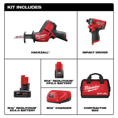 Milwaukee M12 FUEL 2PC Impact Kit with Hackzall, large image number 1