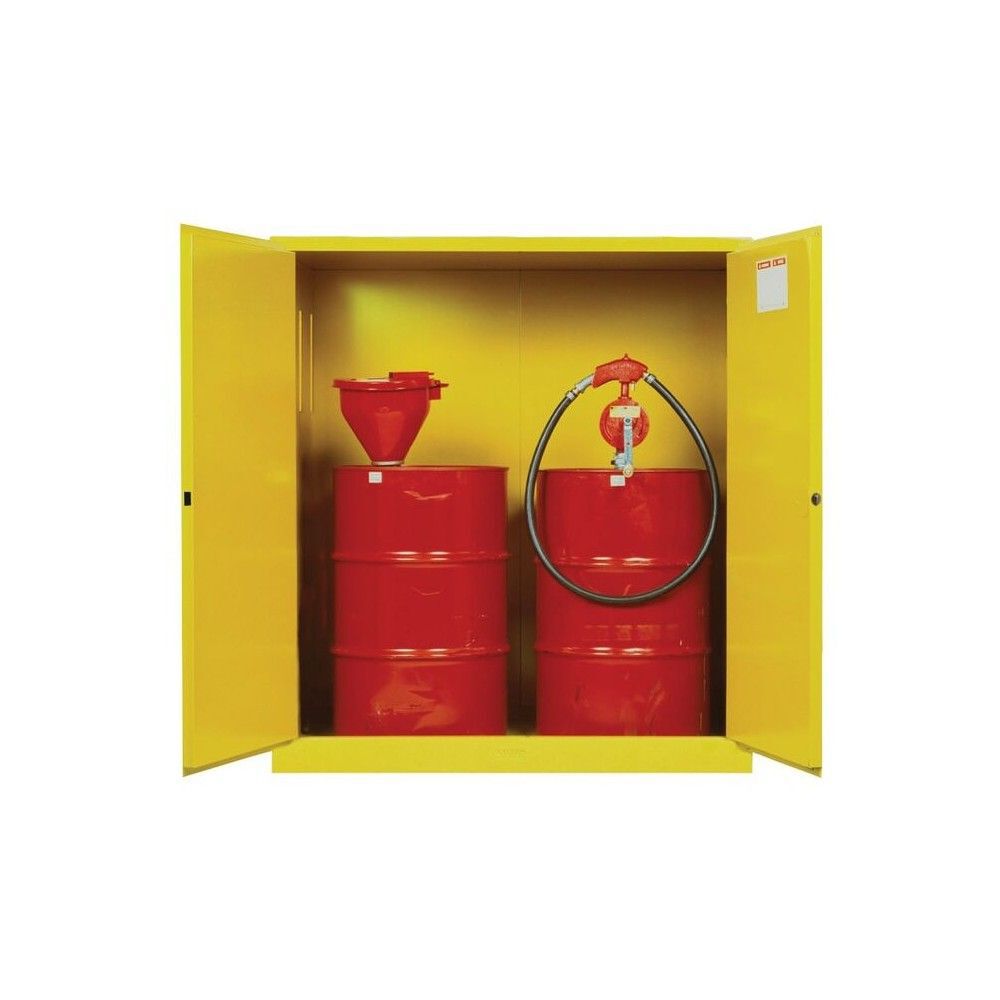 Justrite 110 Gallon Yellow Steel Manual Close Cabinet with Drum Support, large image number 4