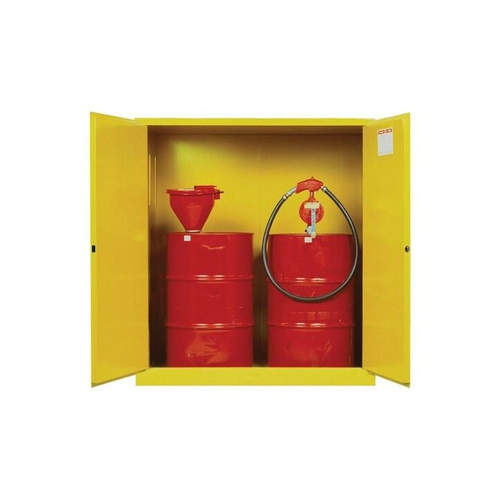 Justrite 110 Gallon Yellow Steel Manual Close Cabinet with Drum Support, large image number 3