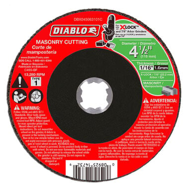 Diablo Tools 4-1/2 in. Type 1 Masonry Cutting for X-Lock and All Grinders