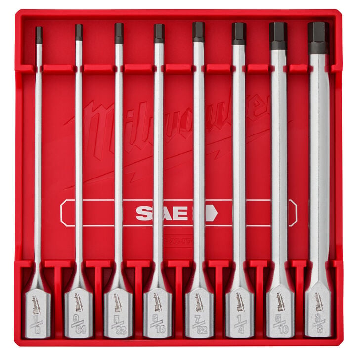 Milwaukee 3/8 Inch Drive Long Hex Bit Socket Set SAE 8 Pieces, large image number 1