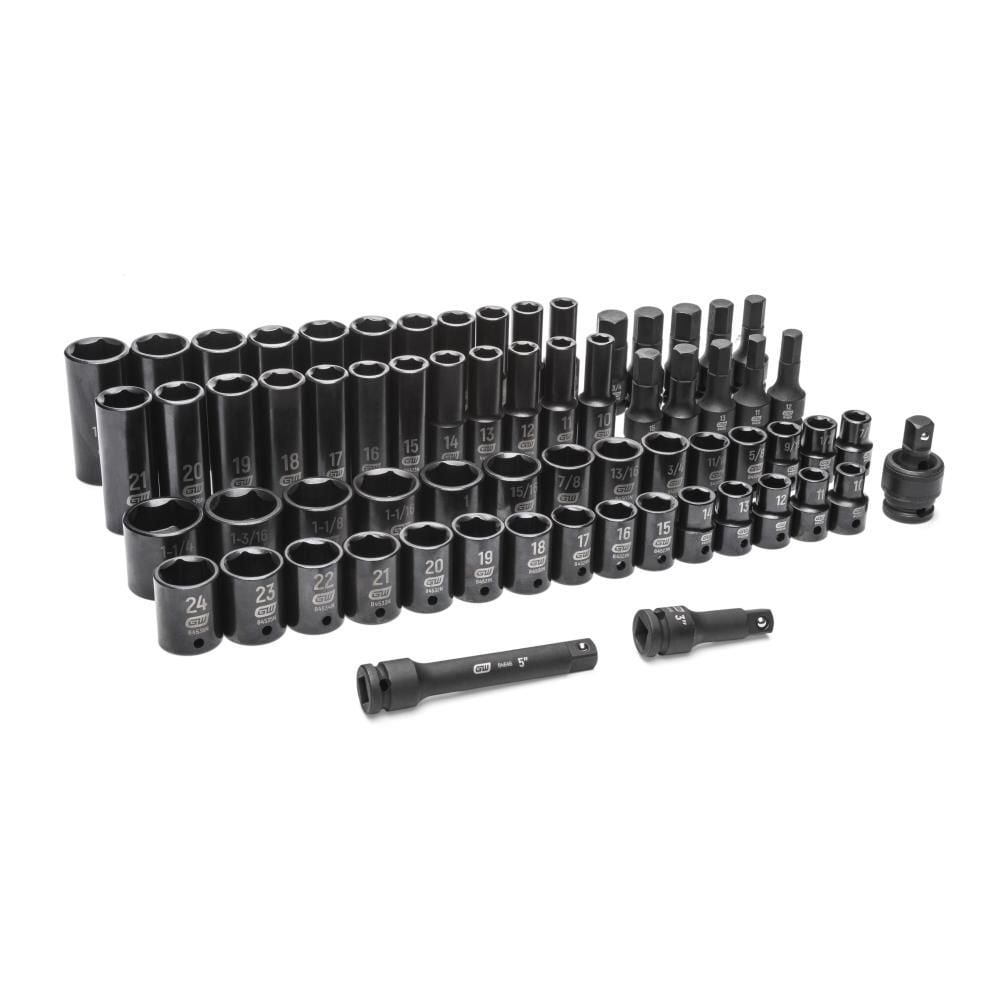 GEARWRENCH 1/2in Drive Standard/Deep SAE/Metric Master Impact Socket Set 65pc, large image number 1