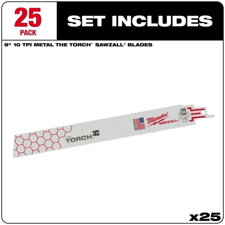 Milwaukee 9 in. 10 TPI THE TORCH SAWZALL Blade 25PK, large image number 1