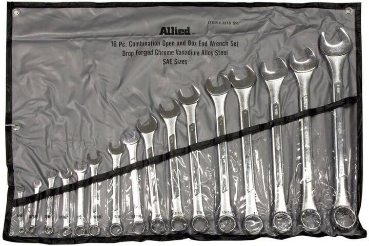 Allied International 16 piece Combination Open and Box End Wrench Set in Pouch