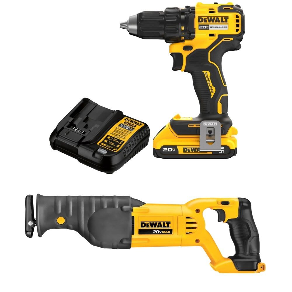 DEWALT 20V Max Drill Driver Kit and Reciprocating Saw (Bare Tool) Bundle, large image number 1