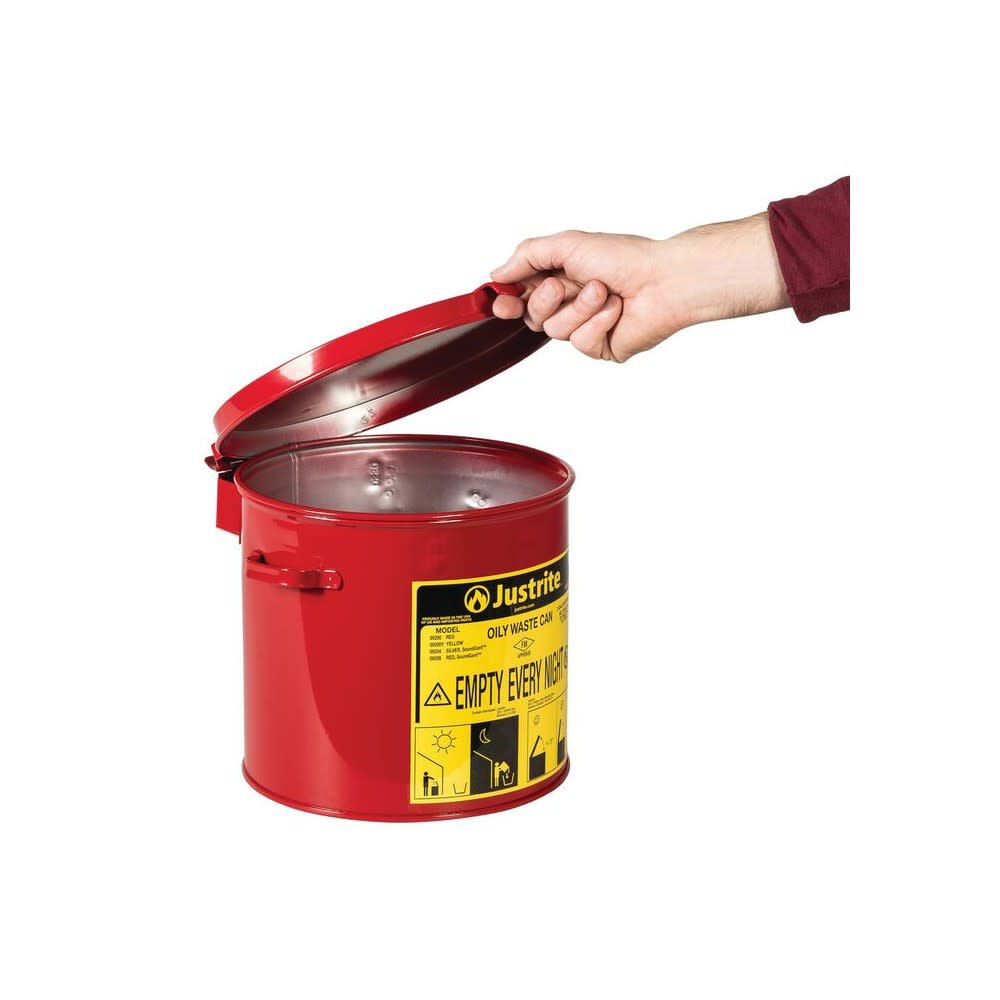 Justrite 2 Gallon Red Steel Countertop Oily Waste Can for Small Wipes, large image number 2