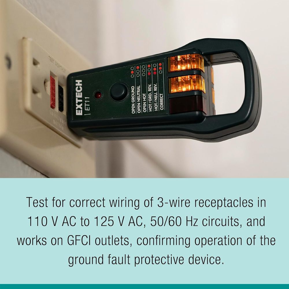 Extech 120V 50/60Hz GFCI Receptacle Tester With Pull Bar, large image number 4