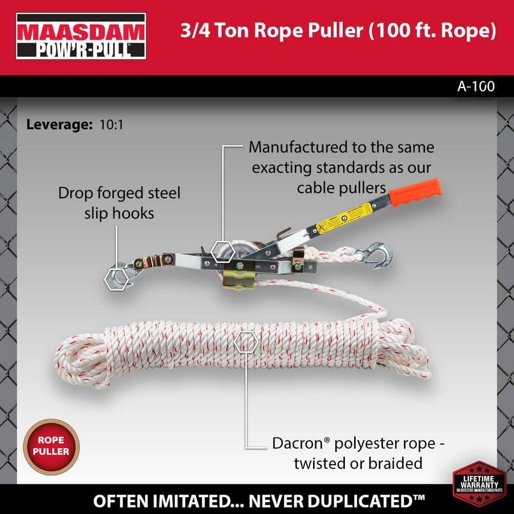 Maasdam Pow'R-Pull 3/4 Ton Rope Puller with 100 Ft Rope, large image number 2