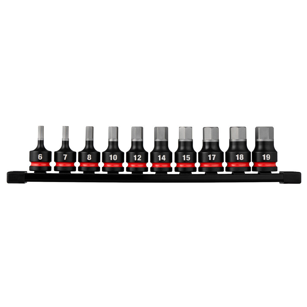 Milwaukee SHOCKWAVE Impact Duty 1/2 Inch Drive 2 Inch Hex Metric Bit Socket Set 10 Pieces - 49-66-7256