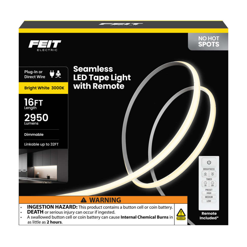 Feit Electric 16 Ft. 2950 Lumen LED Seamless Tape Light with Remote White, large image number 2
