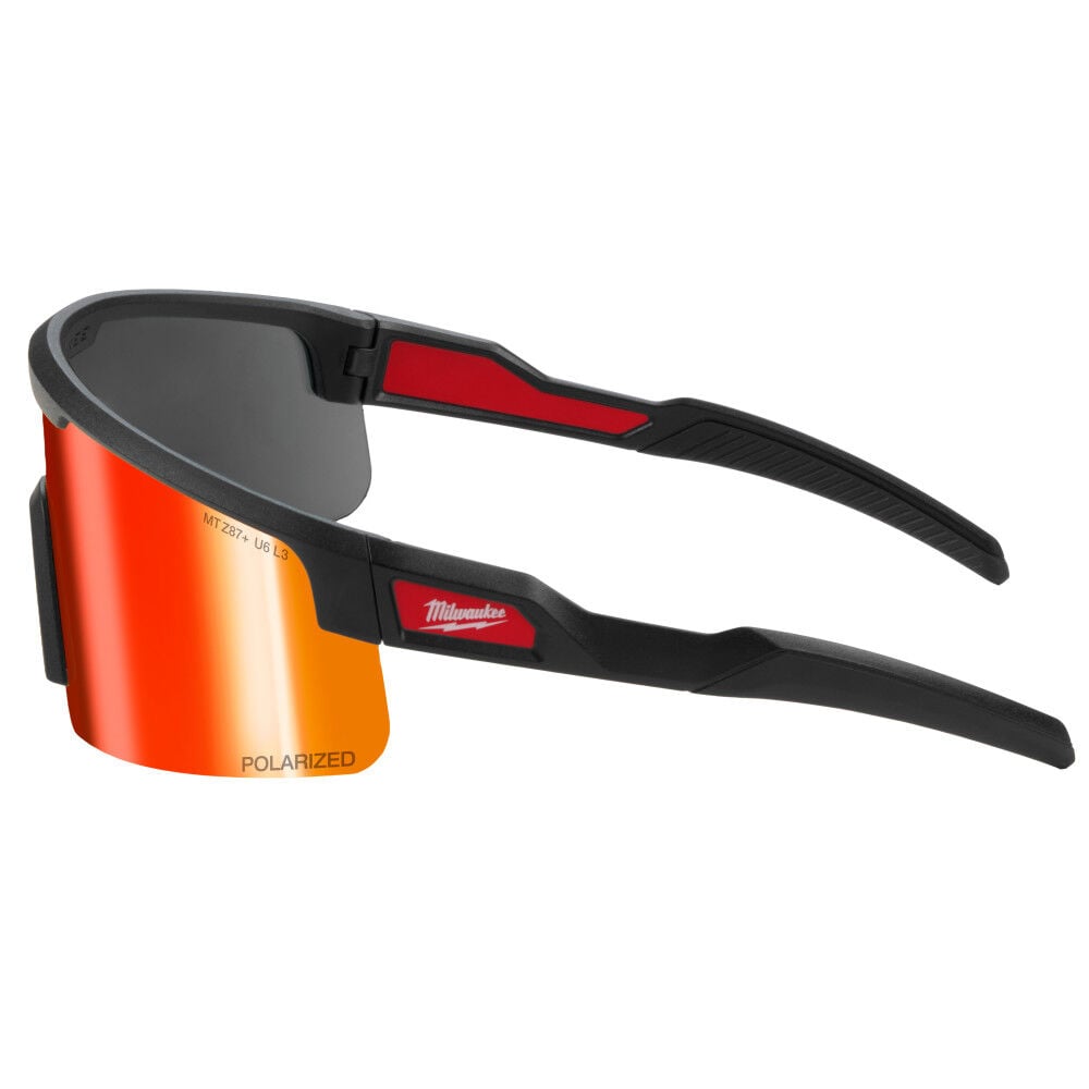 Milwaukee Polarized Wrap Around Safety Glasses - Red Mirrored Dual Coat Lenses, large image number 4