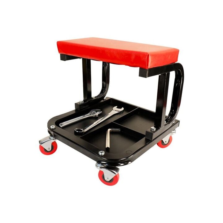 MaxJax Vinyl Cushion Rolling Work Seat with 4 Swivel Casters