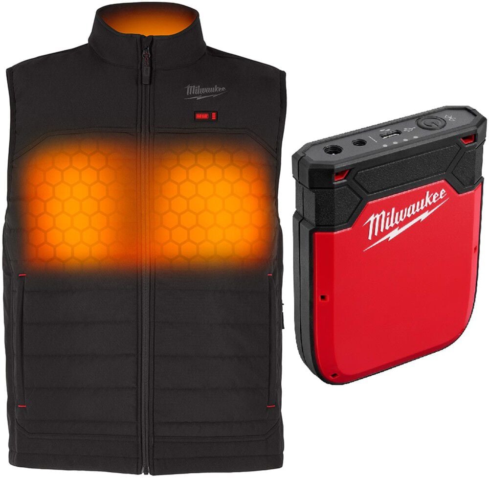 Milwaukee M12 Heated AXIS Vest Kit – Black Size L & Heated Gear Power Source with App Control Bundle – MIL000011578