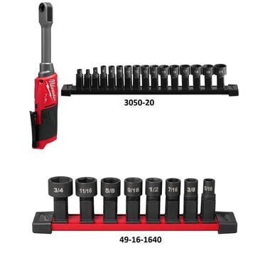 Milwaukee M12 Insider Extended Reach Ratchet (Bare Tool), 8 Piece Socket SAE Set Bundle, large image number 1