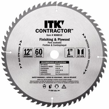 CMT 12 Inch 60 Tooth Finishing Blade, large image number 0