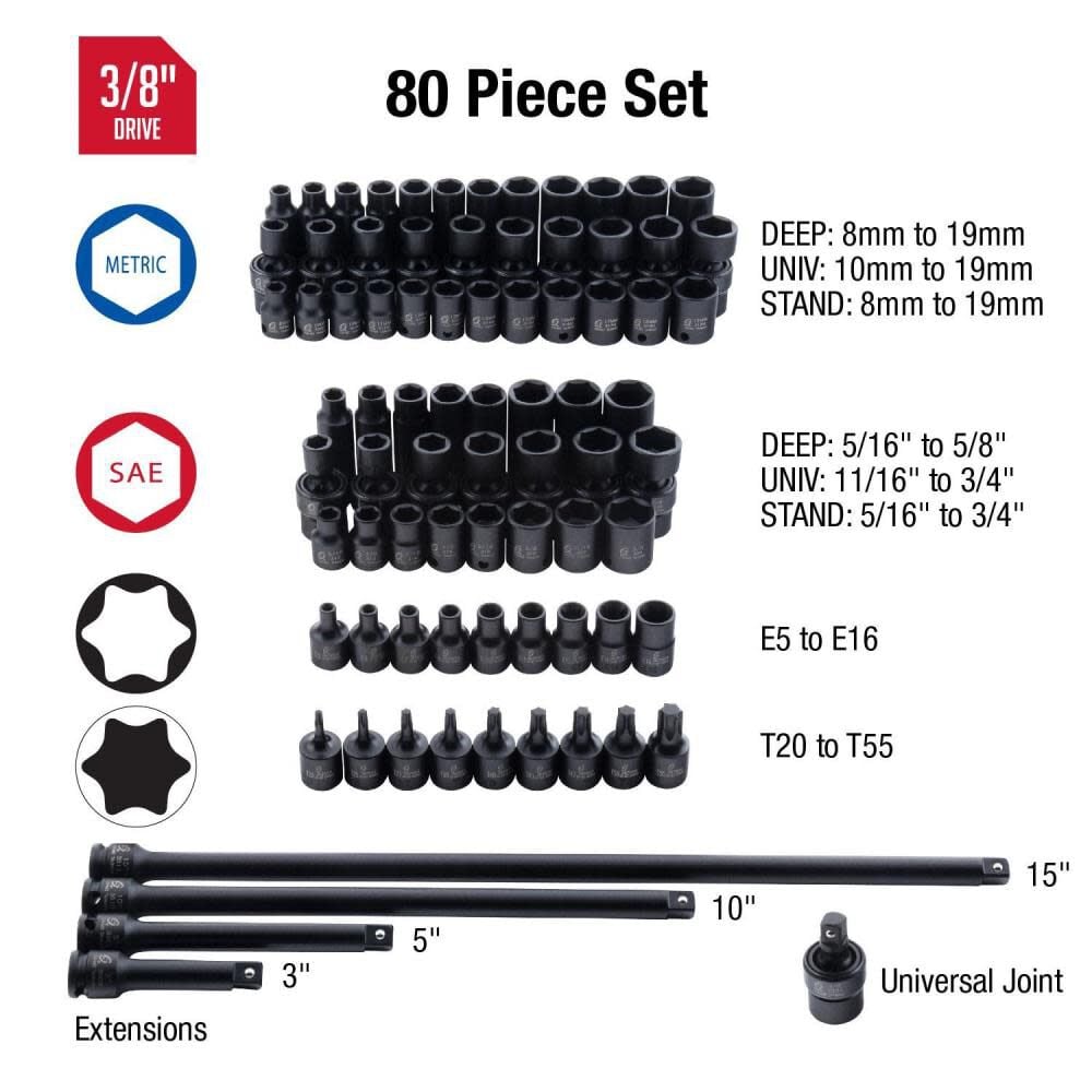 Sunex 80 pc. 3/8 In. Drive Master Impact Socket Set, large image number 3