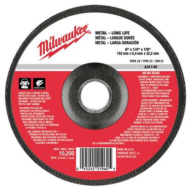 Milwaukee 6 in. x 1/4 in. x 7/8 in. Grinding Wheel (Type 27), large image number 6