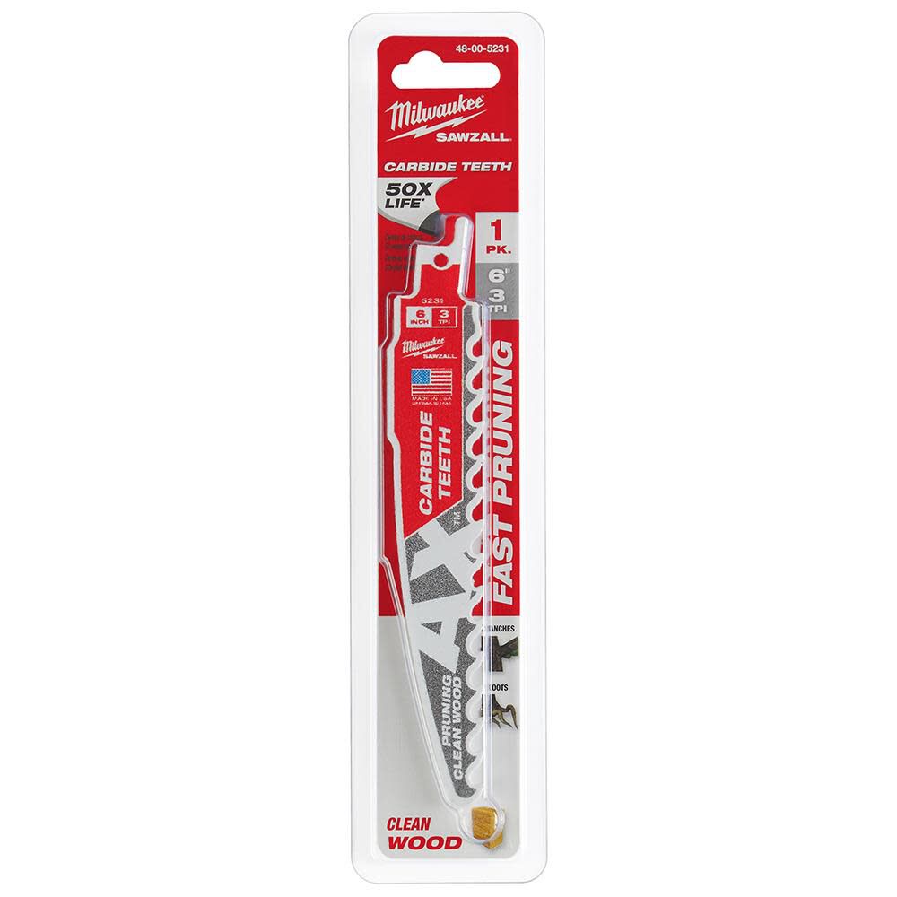 Milwaukee 6inch 3 TPI The AX with Carbide Teeth for Pruning & Clean Wood SAWZALL Blade 1PK, large image number 10