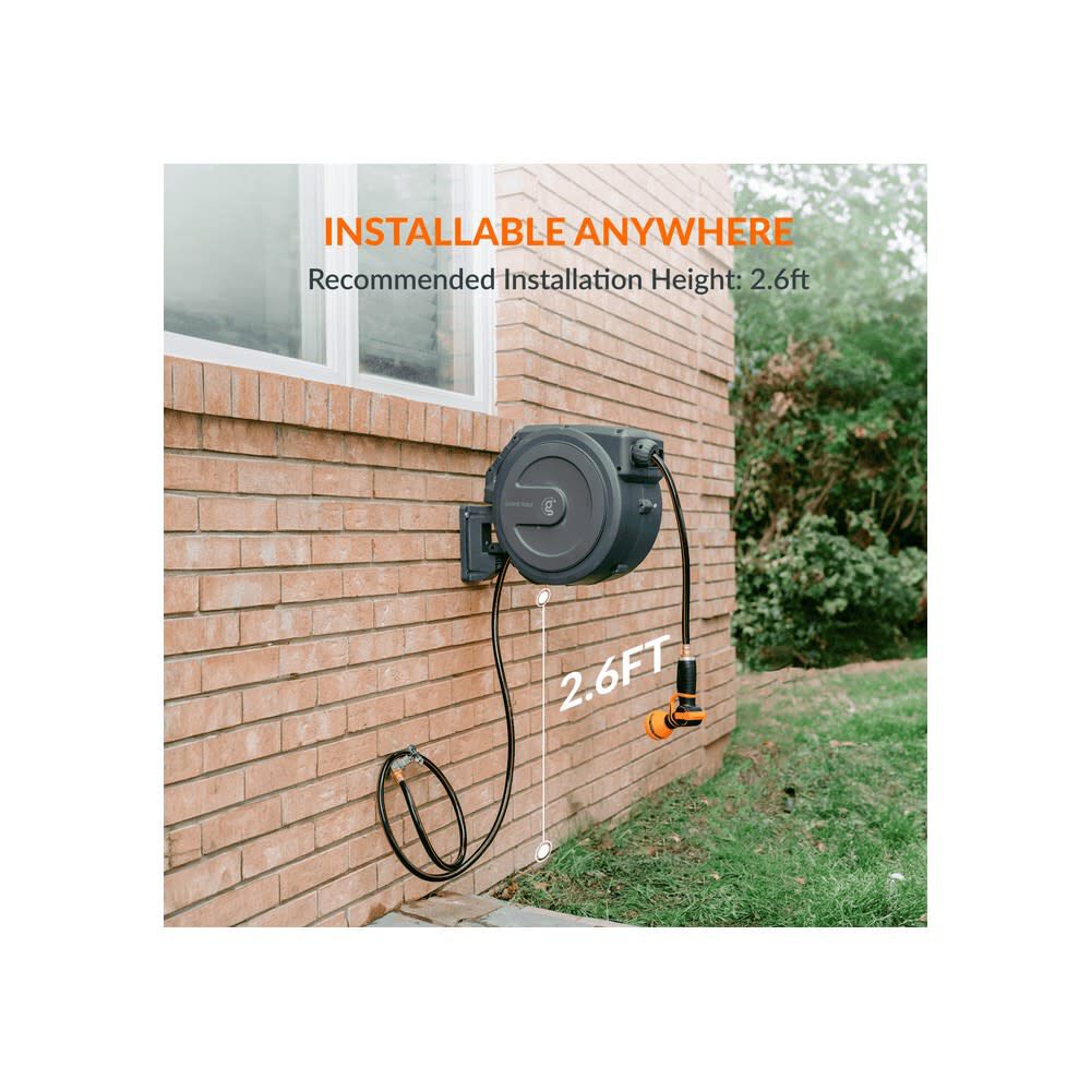 Giraffe Tools 1/2 Inch x 130 Foot Dark Grey Garden Hose Reel with Metal Bracket, large image number 7