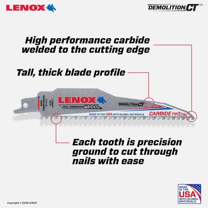 Lenox 9 Inch x 1 Inch Demolition CT Reciprocating Saw Blades 5 Pieces, large image number 5
