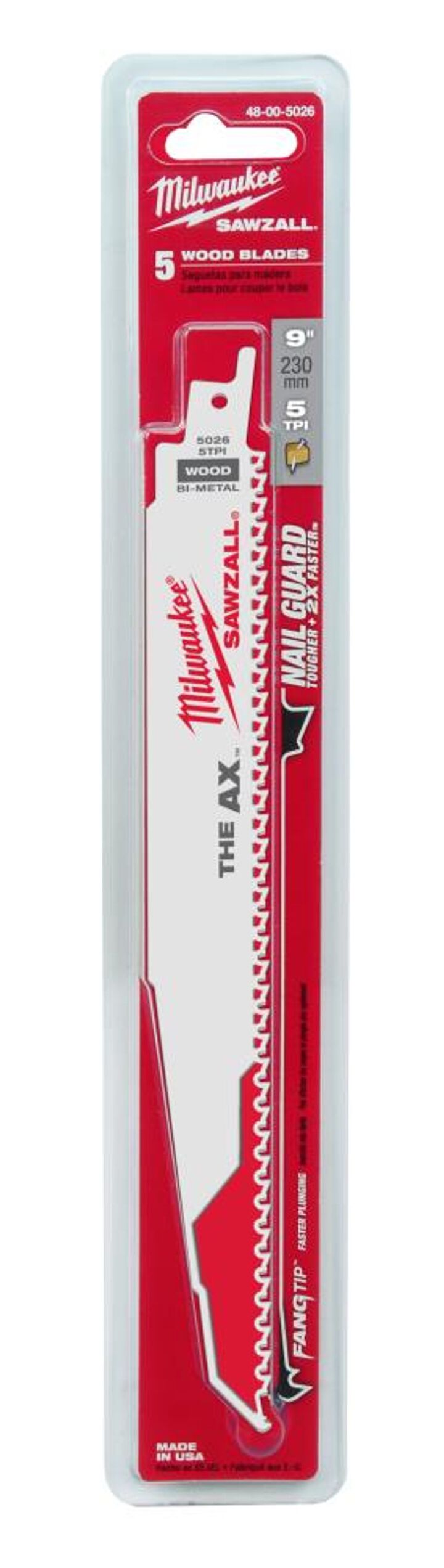 Milwaukee 9inch x 1inch x .062inch 5/8T HSS HD Recip Saw Blade, large image number 1