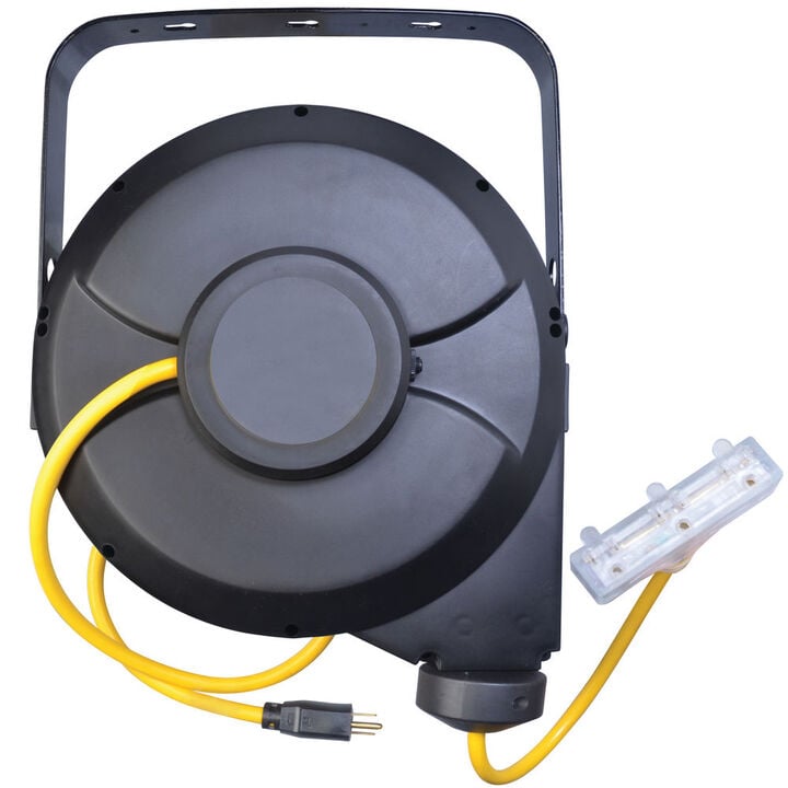 Southwire Retractable Cord Reel with Lighted Clear Triple Tap 12/3 50' SJTW, large image number 1