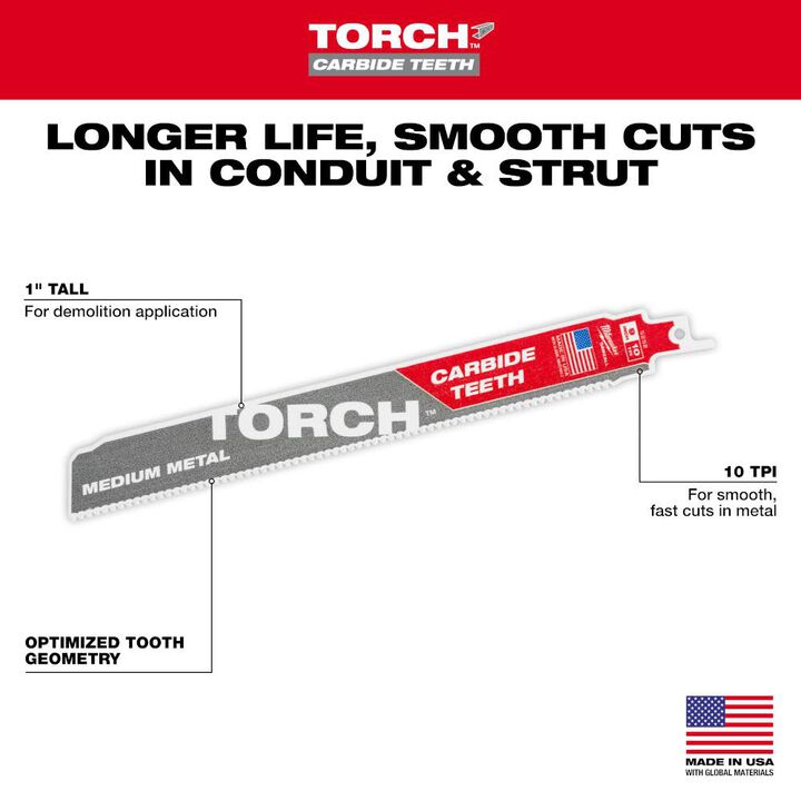 Milwaukee 9 Inch 10TPI TORCH Carbide Teeth Metal Cutting Reciprocating Saw Blade 5pk, large image number 4
