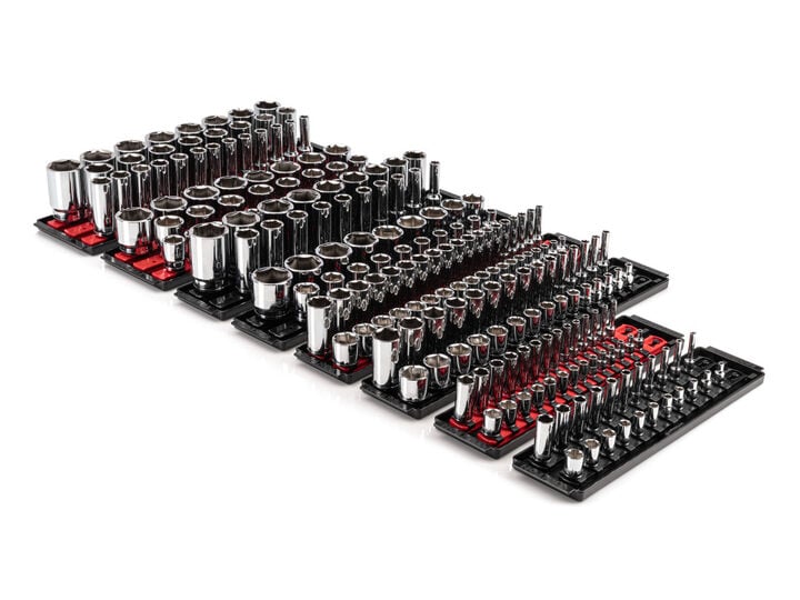 Tekton 1/4, 3/8, 1/2 Inch Drive 6 Point Socket Set on Rails (214 Pieces), large image number 1