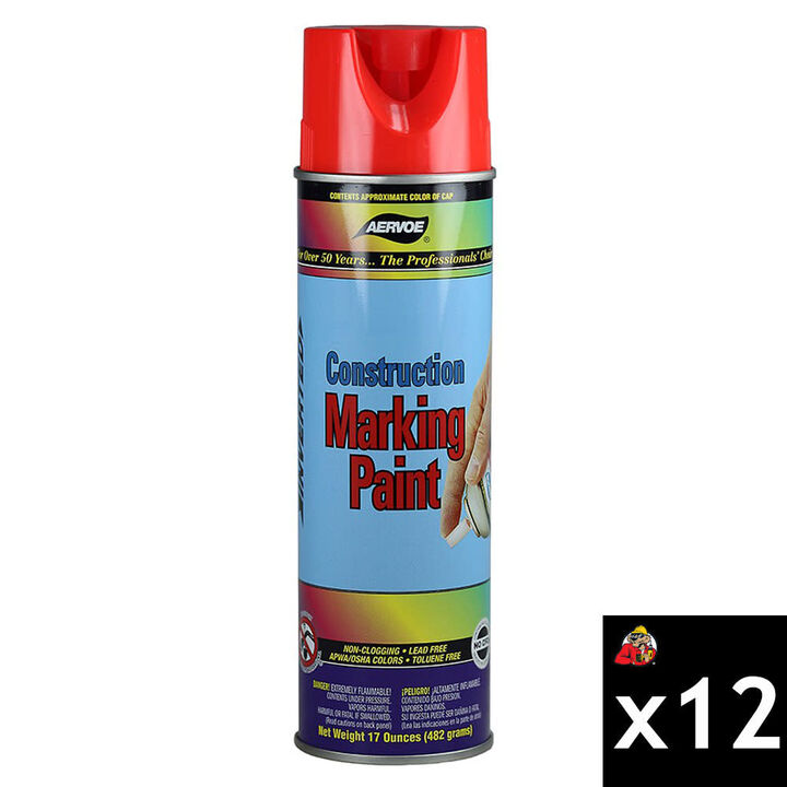 Aervoe 20 Oz Construction Marking Paint, Red, 12 Pieces, Case