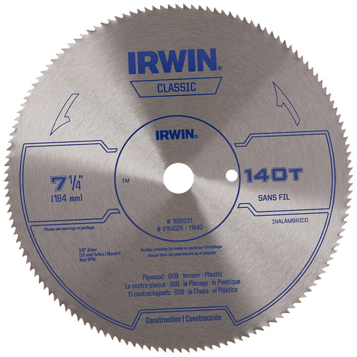 Irwin 7-1/4 In. 140 TPI Plywood/Os/Veneer Saw Blade