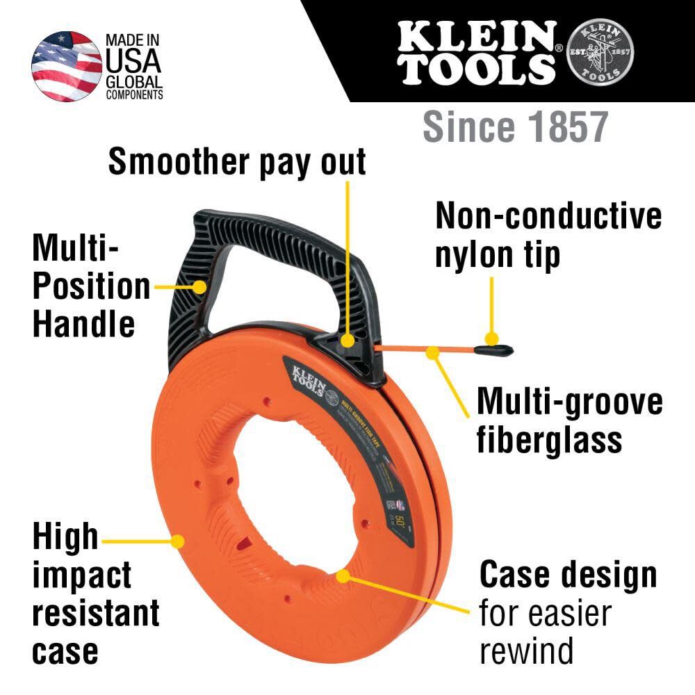 Klein Tools 100' Multi-Groove Fiberglass Fish Tape, large image number 2