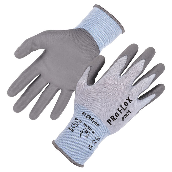 Ergodyne ANSI A2 PU Coated Cut Resistant Gloves, Blue and Gray, Large