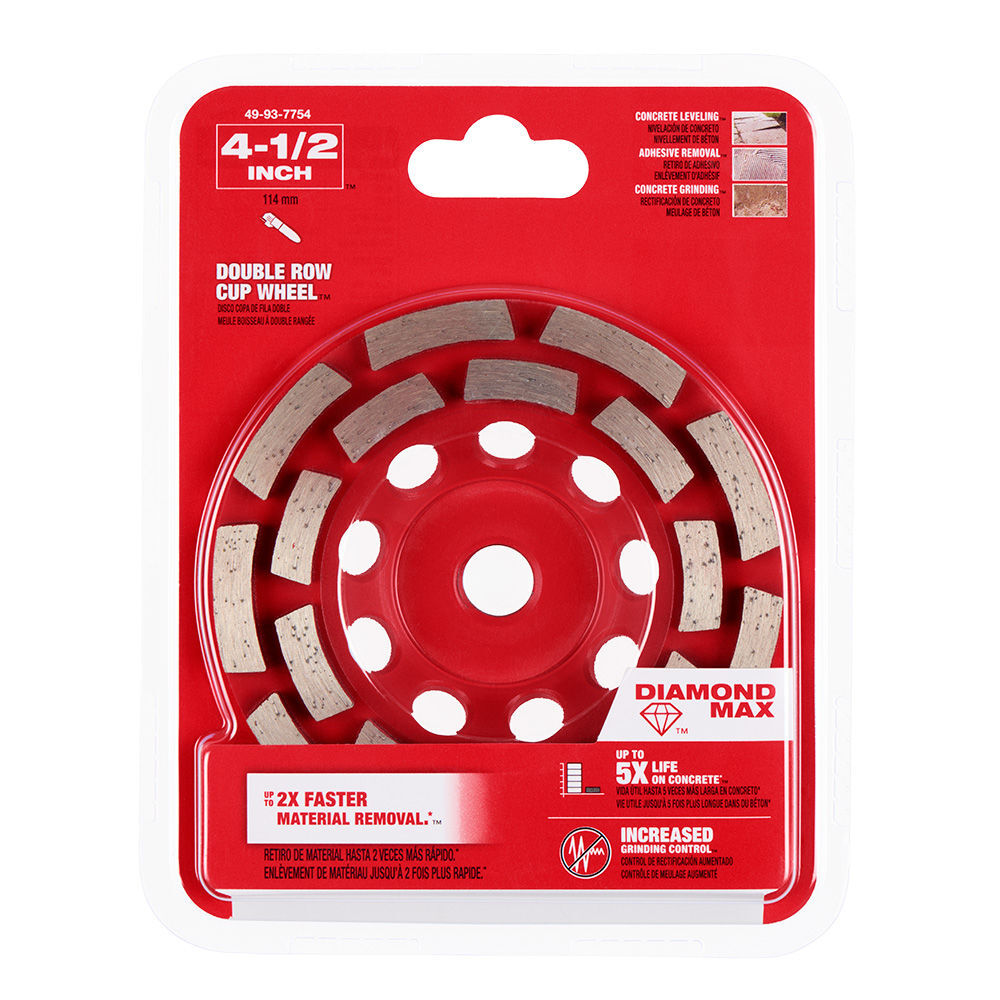 Milwaukee DIAMOND MAX 4 1/2 Inch Double Row Segmented Rim Diamond Cup Wheel for Concrete Grinding, large image number 6