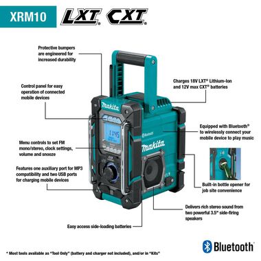 Makita 18V LXT 12V Max CXT Bluetooth Job Site Charger/Radio Lithium Ion Cordless Bare XRM10 Makita - Acme Tools