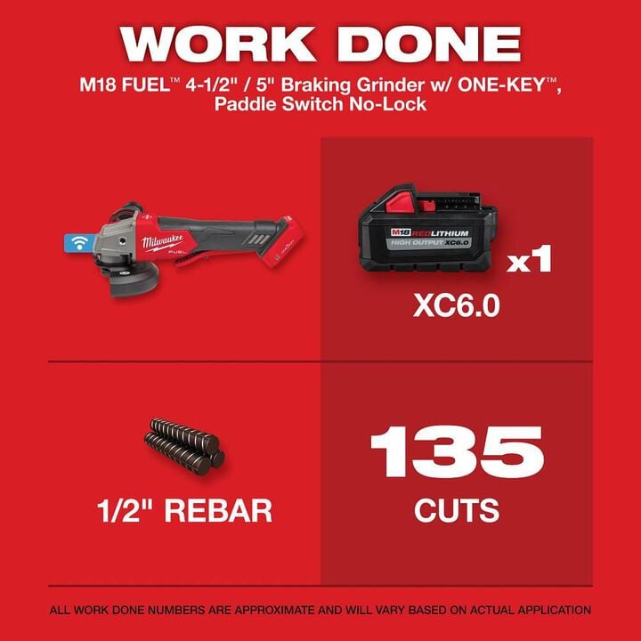 Milwaukee M18 FUEL 4 1/2inch / 5inch Braking Grinder Paddle Switch No Lock (Bare Tool), large image number 1