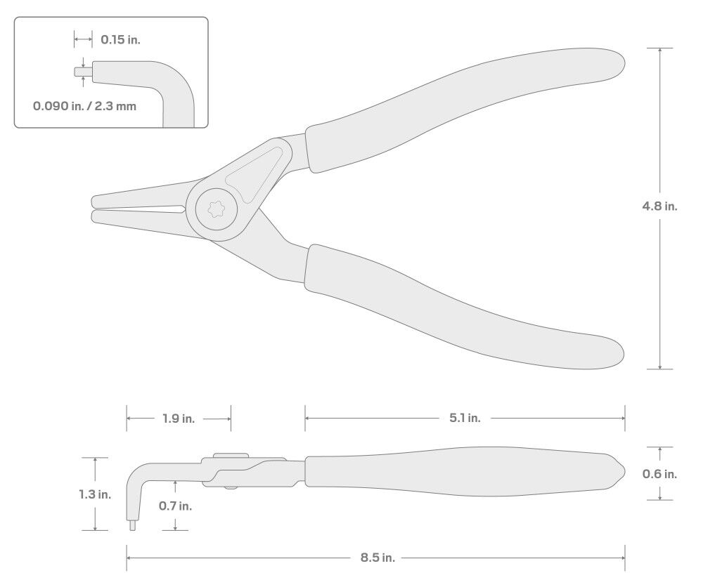 Tekton 9 Inch 90-Degree External Retaining Ring Pliers 0.090 Inch Tips, large image number 7