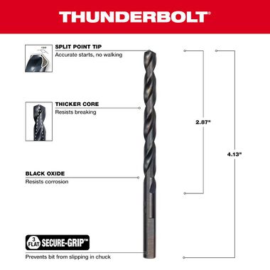Milwaukee 17/64 in. Thunderbolt Black Oxide Drill Bit, large image number 2