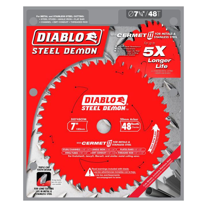 Diablo Tools 7 inch x 48 Tooth TCG Cermet II Steel Demon Medium Metal & Stainless Cutting Circular Saw Blade with 20mm Arbor, large image number 2