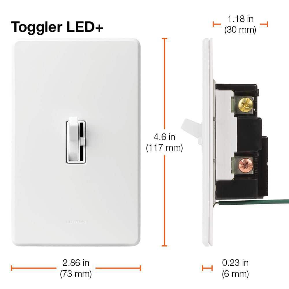 Lutron Toggler LED+ 120V 150W 1P Gloss Light Almond 3-Way Dimmer Switch, large image number 3