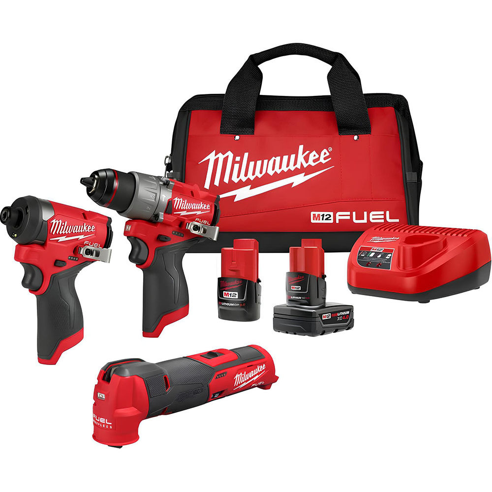 Milwaukee M12 FUEL Drill Driver, Impact Driver & Oscillating Multi-Tool Combo Kit Bundle, large image number 1